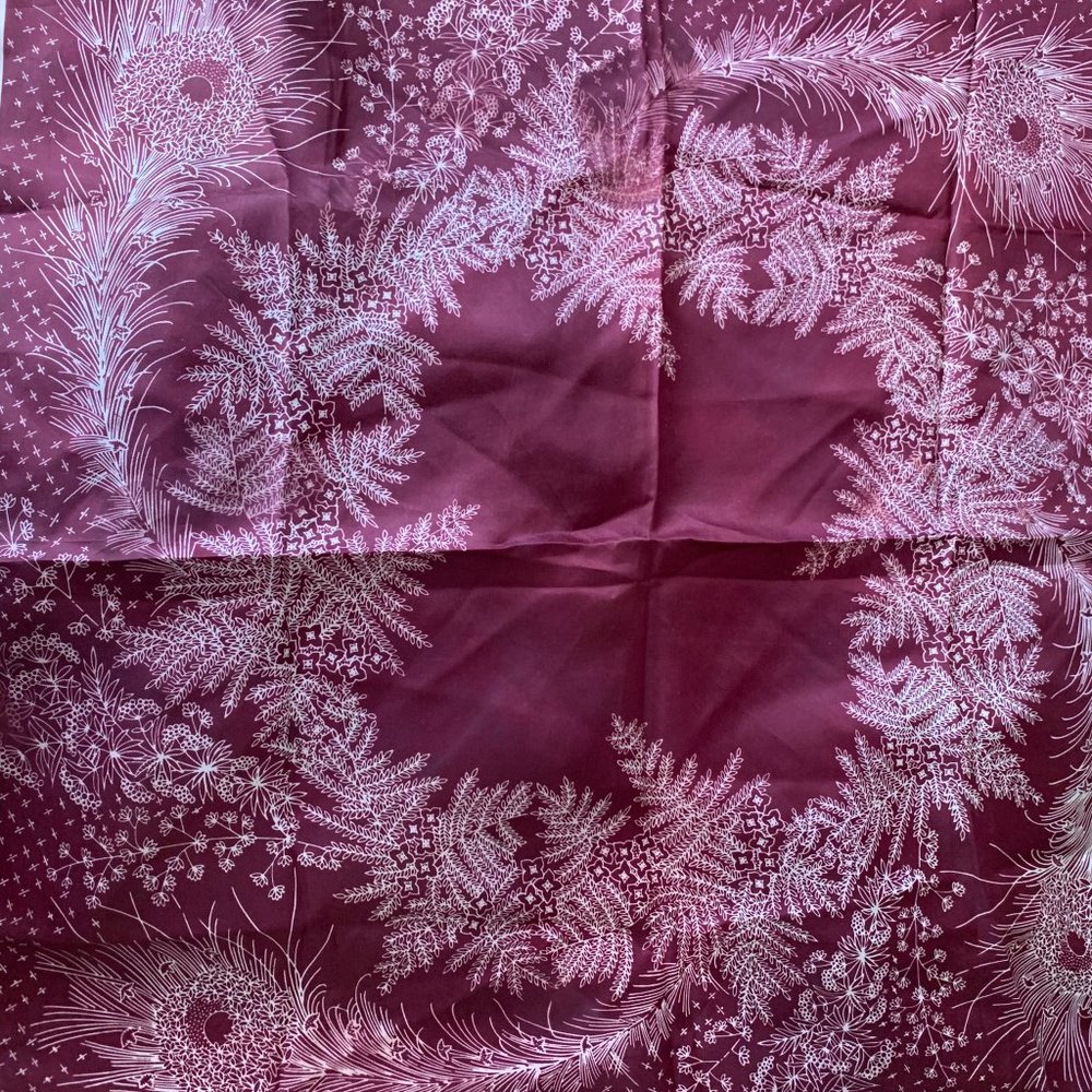 Vintage 1970s Burgundy Feather Print Poly Scarf - Picture 6 of 13